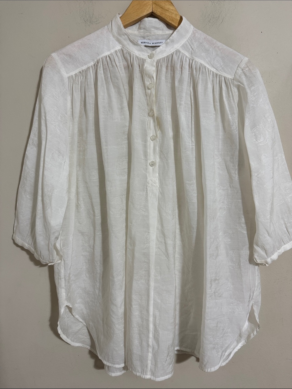 Rebecca Minkoff Ivory Monochromatic Floral Popover Peasant Top M Minimalist Chic
